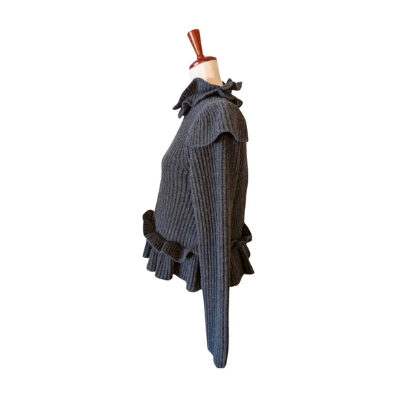 Ganni Gray Ribbed & Ruffled Sweater - Picture 3 of 9